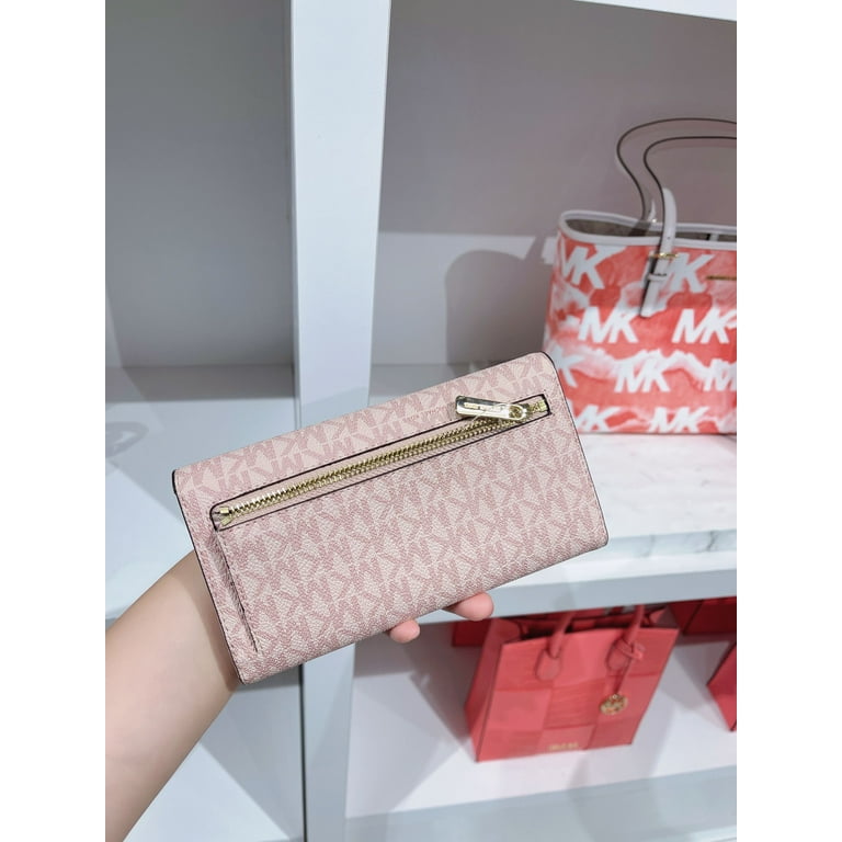 Michael Kors Jet Set Travel Large Trifold Wallet Signature MK Ballet Pink