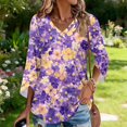 thumbnail image 4 of Delconic Women’s Casual Floral Print V Neck Three Quarter Sleeve Loose Fit Blouse Top for Everyday Wear and Comfortable Style Purple 3XL, 4 of 7