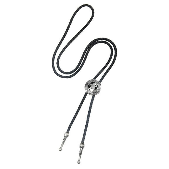 Aellinatey American Bolo Tie Punk Cowboy Star Pendant Faux Leather Braided Rope Necktie