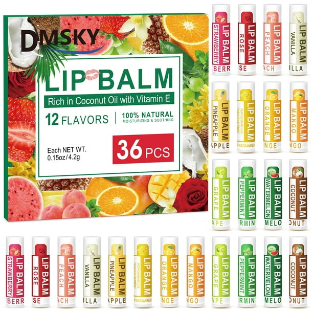 Bálsamo labial Dmsky Natural Bulk, paquete de 36 con vitamina E y aceite de coco
