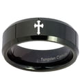 thumbnail image 2 of Tungsten Flat Christian Cross 8mm Glossy Black Polished Beveled Edges Men Ring, 2 of 2