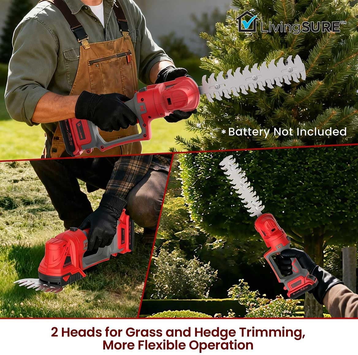 2-in-1 Cordless Mini Hedge Trimmer Electric Dual-Function Gardening Power Tool for Shrubs and Lawns