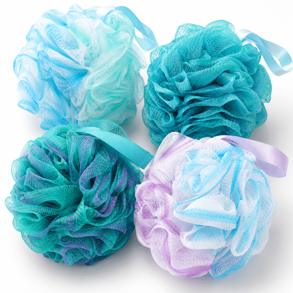 Himonut Loofah Sponge Set, 4 Pack Large Exfoliating Bath Sponges, 75g PE Mesh Body Scrubbers for Shower, Green Purple