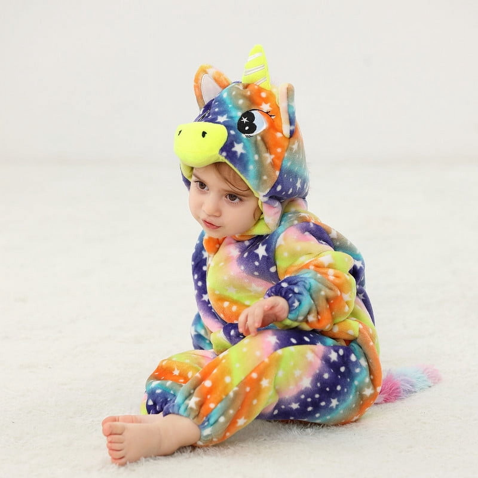 LOLANTA Baby Toddler Girls Unicorn One-piece, Infant Fleece Hooded Rompers, Double Way Zipper Closure 6 Months-3T