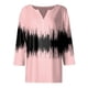 thumbnail image 4 of Camiseta para Mujer Camiseta Estampada Botón Manga 3/4 Diario Fin de Semana Moda Básica Cuello en V Top Regular Rosa/3XL, 4 of 5