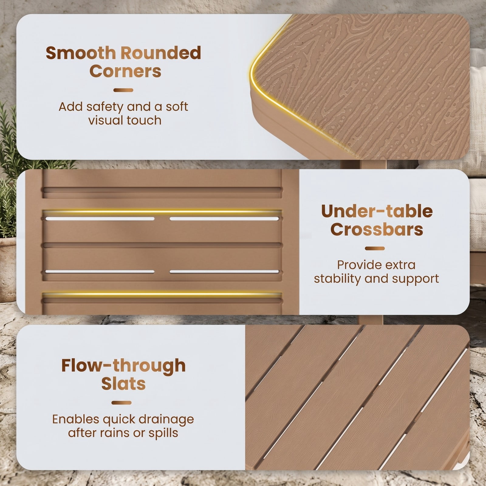 Furnibear Set of 2 18 Inch Square Outdoor HDPE Adirondack Side Tables with Slatted Top and X Panels for the Patio, Brown