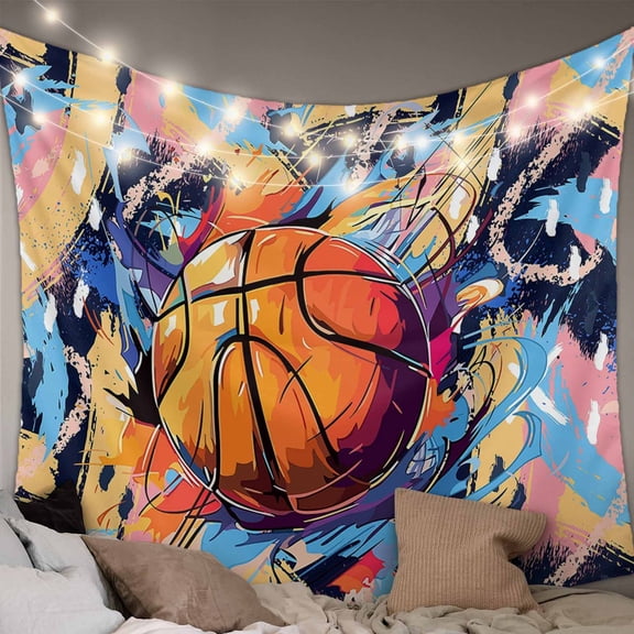 Abstract Basketball, Tapestry for Bedroom Wall Hanging Tapestry, Contemporary Rainbow Street Art Ceiling Backdrop Tapestries Poster Blanket Wall Decor for Teens Room Living Room Dorm 51" x 59"