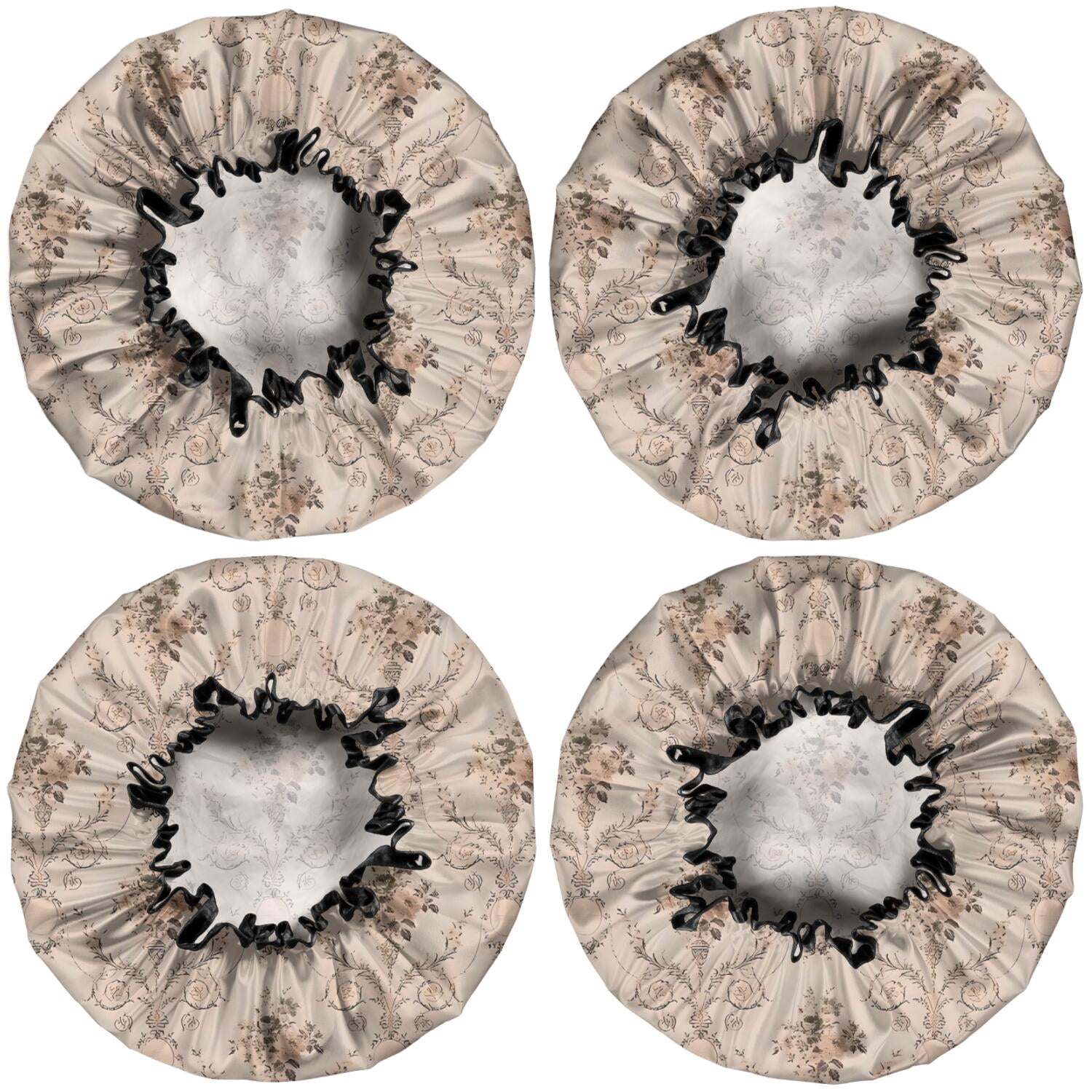 Shower Caps,Pioneer Flower Floral Print Pattern Waterproof Shower Cap for Women 4 Pieces,Double Reusable Hair Cover for Shower PEVA Elastic Stretch Hem