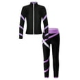 thumbnail image 4 of inhzoy Kids Girls 2PCs Athletic Sports Suit Figure Skating Outfit Long Sleeve Zipper Sweatshirt with Leggings Light Purple 10, 4 of 8