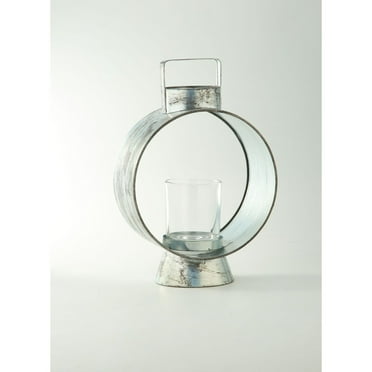CC Home Furnishings 14" Clear Distress Finish Glass Candle Holder