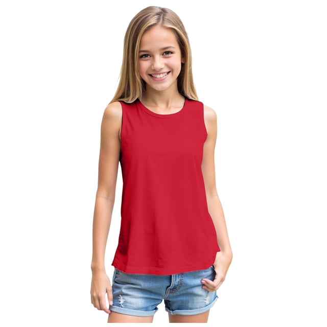 DXOUPM Camisoles pour Filles Légères à Col Rond Sans Manches Chemise Ample Vacances Sorties