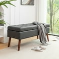 thumbnail image 5 of Gzxs Storage Ottoman Bench with Solid Wood Legs, 43.3"L x 17.7"W x 18.9"H, Tufted Upholstered End of Bed Bench, Load up to 300 lb, for Living Room, Bedroom, Entryway, PU Leather, Dark Gray, 5 of 10