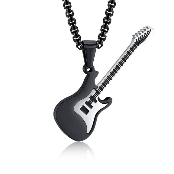 Guitar Pendant Necklace for Men-Stainless Steel Rock R&B Electric Guitar Bass Pendant Necklaces, Mens Guitar Chain Necklaces Cool Music Jewelry Gifts for Guitar Music Lovers