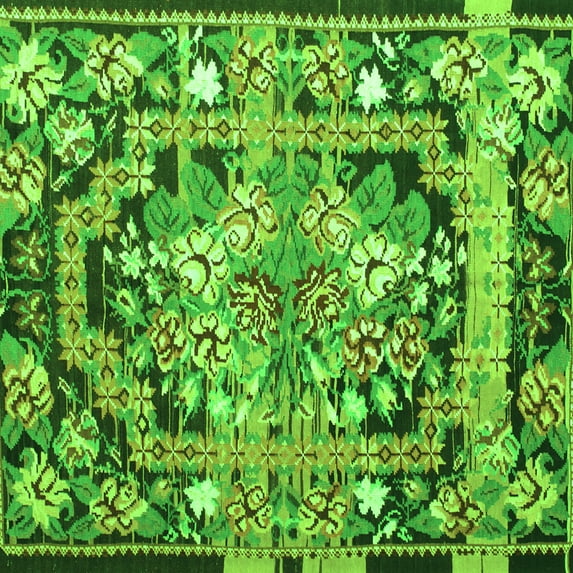 Ahgly Company Indoor Square Medallion Green French Area Rugs, 3' Square