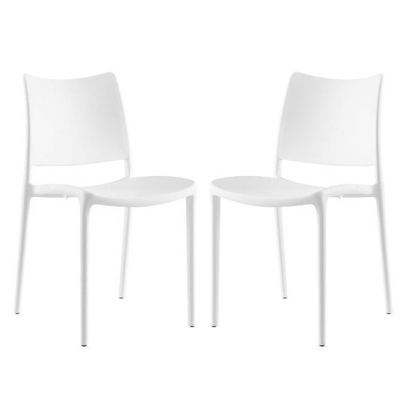 Modern Contemporary Urban Design Outdoor Kitchen Room Dining Chair ( Set of 2), White, Plastic