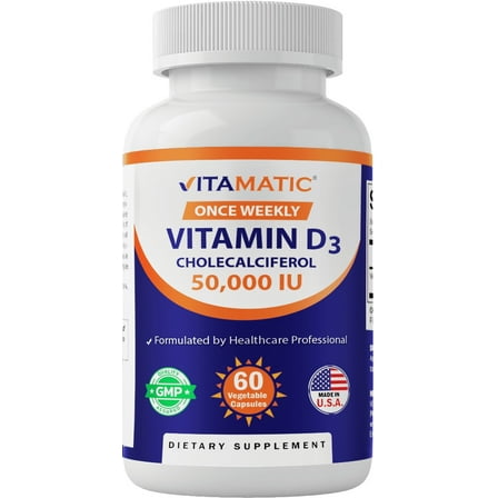 Vitamatic Vitamin D3 50,000 IU Once Weekly Dose, 1250 mcg, 60 Veggie Capsules