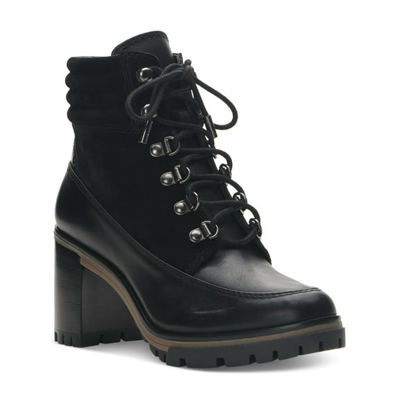 VINCE CAMUTO Womens Black Comfort Donenta Almond Toe Stacked Heel Lace-Up Leather Hiking Boots 5 M