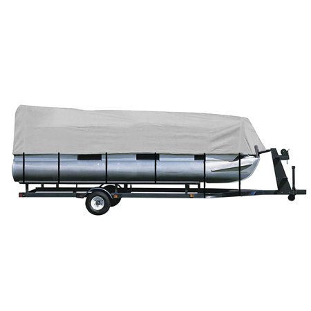 Icover Housse de Bateau Ponton Remorquable, Robuste s'Adapte de 17 à 20 Pieds de Long & Largeur de Faisceau jusqu'à 102 Pouces Ponton avec Sac de Rangement, Polyester Imperméable Résistant aux Tempêtes et à la Décoloration, Gris