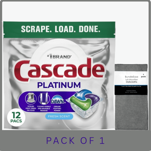 Cascade Platinum Fresh Dishwasher Pods 12 ct with Microfiber Solid Color Dishcloth by BundleEase