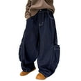 thumbnail image 2 of Wuxian Boys Cargo Pants Baggy Jeans Fashion Washed Vintage Multi Pockets Elastic Waist Casual Wide Leg Denim Trousers Straight Loose Fit Relaxed Dailywear Trendy Streetwear,Dark Blue,13-16 Years, 2 of 6