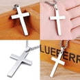 thumbnail image 2 of Collar con colgante de cruz de acero de titanio simple, regalo para mujer y hombre (plata, con cadena)., 2 of 7