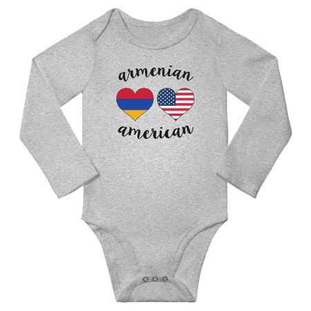 

Armenian and American Love Heart Baby Long Slevve Bodysuits (Gray 12-18 Months)