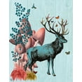 thumbnail image 2 of Fab Funky 26x32 White Modern Wood Framed Museum Art Print Titled - Turquoise Deer in Mushroom Forest, 2 of 4