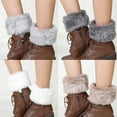 thumbnail image 3 of Women Crochet Knit Faux Fur Trim Leg Warmers Short Furry Fuzzy Leg Cuffs Foot Cover Leg Sleeve, 3 of 19