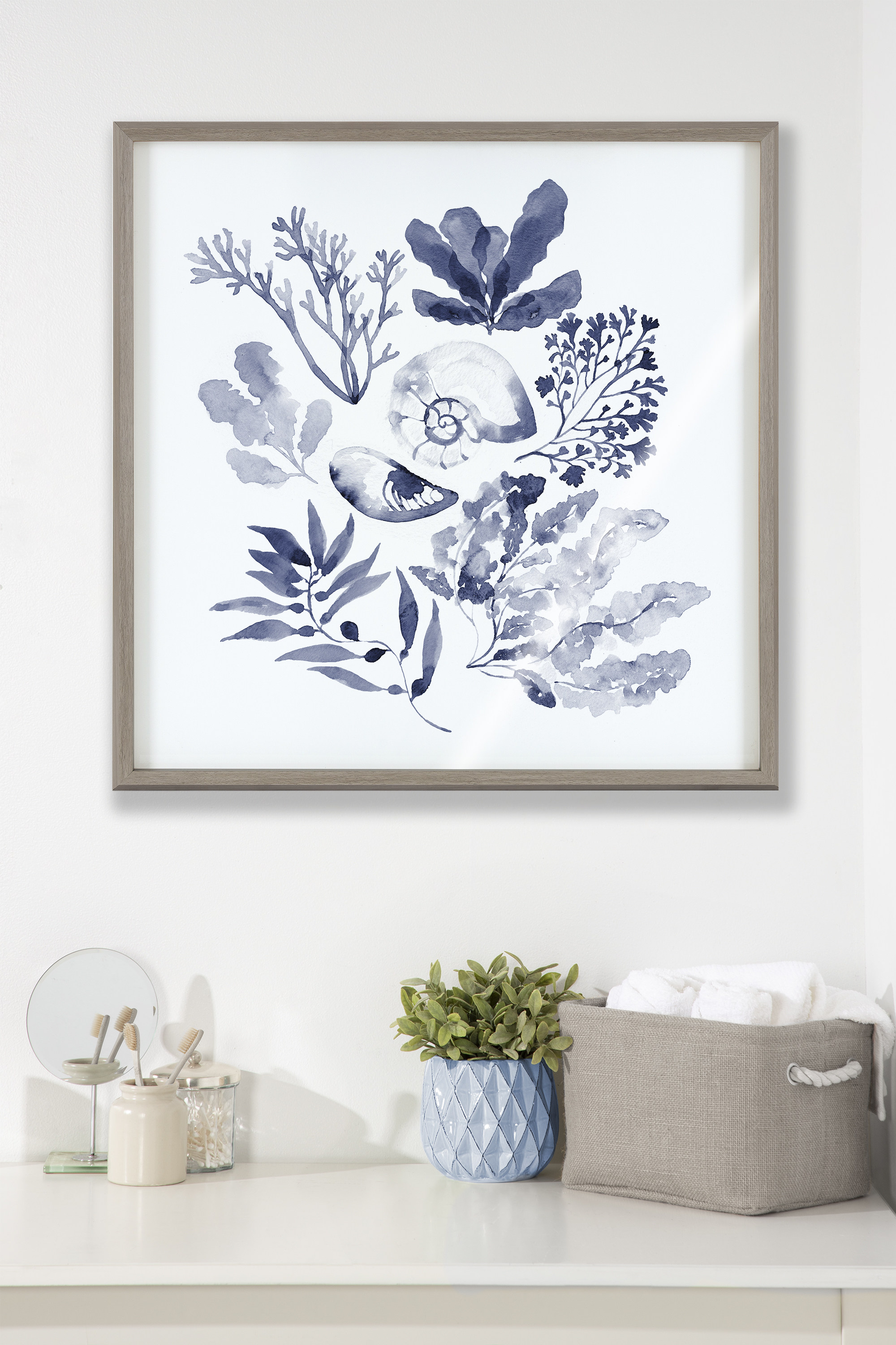 Blake Indigo Shells 24 in x 24 in Framed Painting Art Prints, by Kate and Laurel