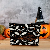 Bat Pattern Makeup Bag Waterproof Halloween Cosmetic Case With Linen Finish