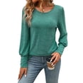 thumbnail image 2 of Camisas de Larga con Cuello Redondo para Mujer, Blusas de Otoño, Sudaderas Elegantes de Moda con Leggings Verde M, 2 of 10