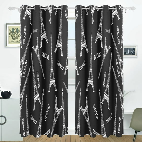 POPCreation Eiffel Tower Pattern Window Curtain Blackout Curtains Darkening Thermal Blind Curtain for Bedroom Living Room,2 Panel (52Wx84L Inches)