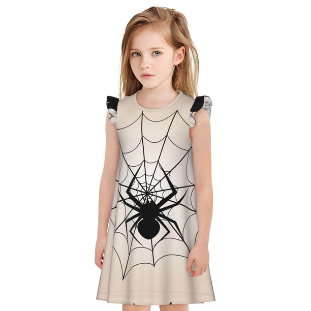 Fotbe Spiders On The Web 1 Vestido de Dormir para Niñas de 3 a 10 Años, Mangas Cortas, Estilo Princesa, Pijama Camisón con Mangas Voladas-XX-Large