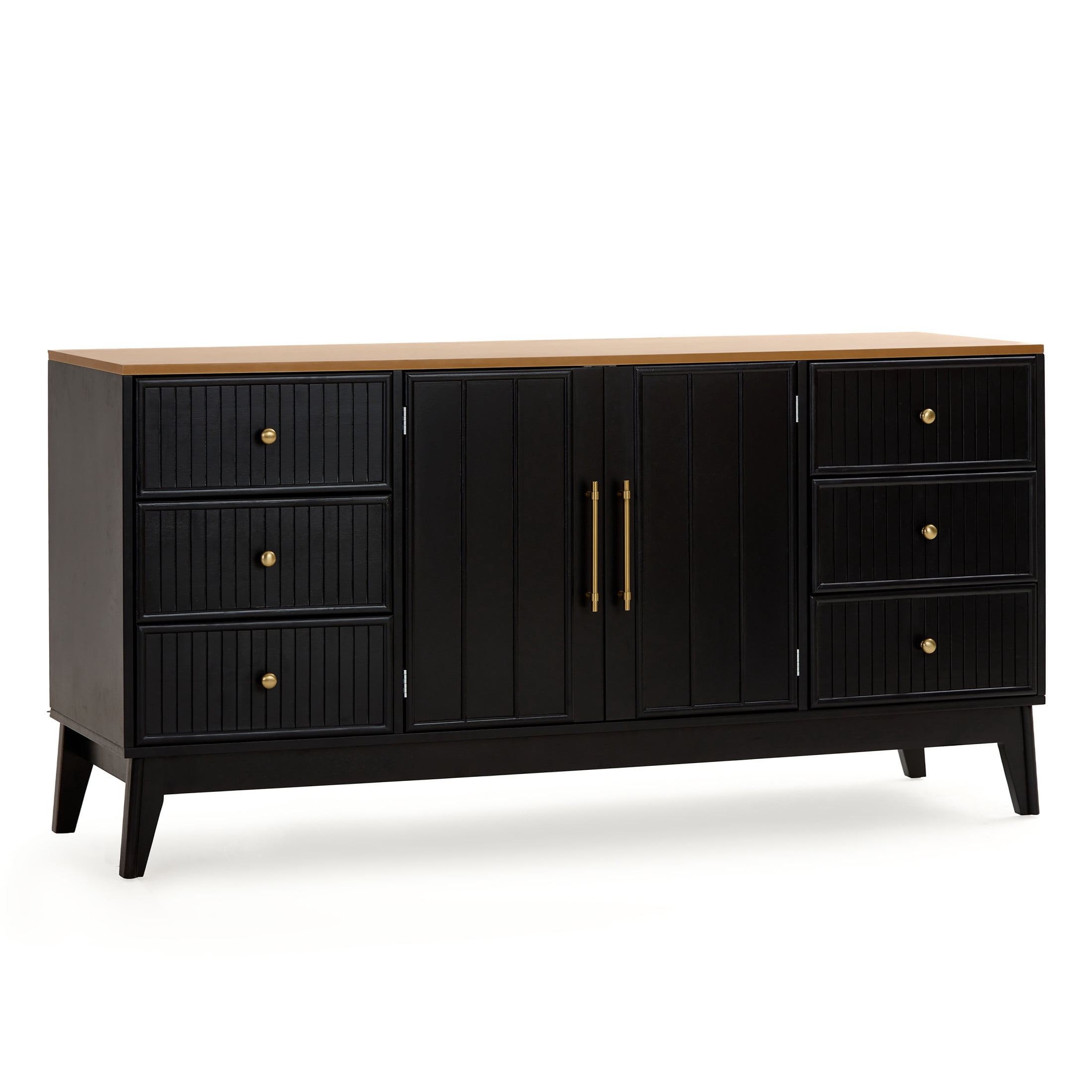 Christopher Knight Home 60" Modern Sideboard Buffet Cabinet with 6 Drawers & Adjustable Shelf, Black