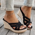 thumbnail image 3 of Xucatan Women's Espadrille Wedge Slides, Crisscross Strap Open Toe Slippers with Jute Heel, Round Toe Platform Sandals, Versatile Summer Beach Footwear Gift, 3 of 9