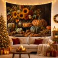 thumbnail image 3 of Pumpkins & Sunflowers Against a Dark Brown Rustic Tableau, Nostalgic Folk Art for Autumn Lovers, Harvest Still Life Decor, Thanksgiving Gift, Tapestry Wall Hanging for Living Room and Bedroom, 3 of 7