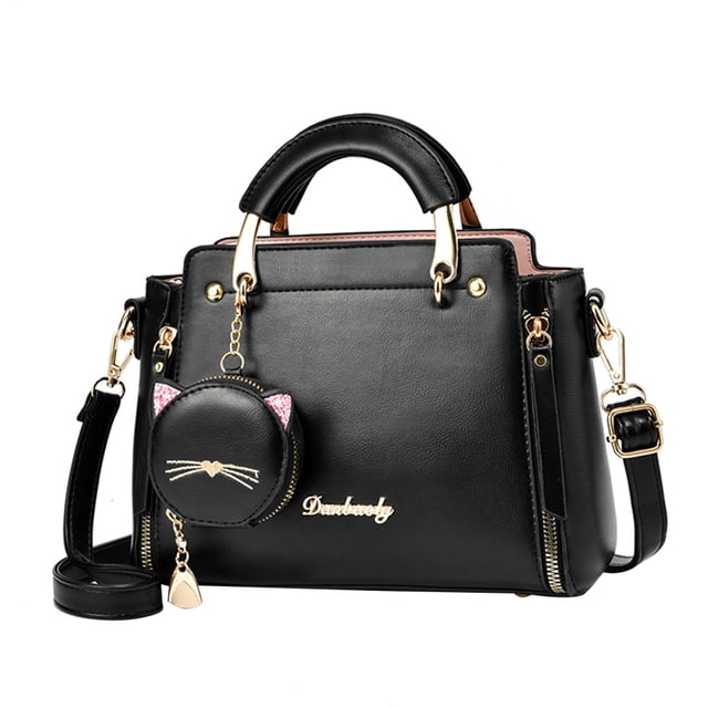 Bolsos Cruzados A La Cuero para Mujer Bolsos Bonitos para Gatos Bolsos Con Monedero (negro)
