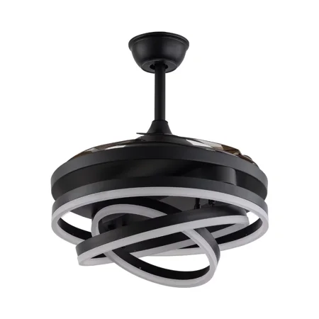 

OUKANING 42 LED Ceiling Fan Light Retractable Blades 3-Speed 3-Light w/Remote Control for Living Room Black