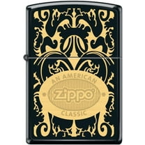 Zippo Lighter- Filigree American Classic Logo Black Matte Lighter #Z5286