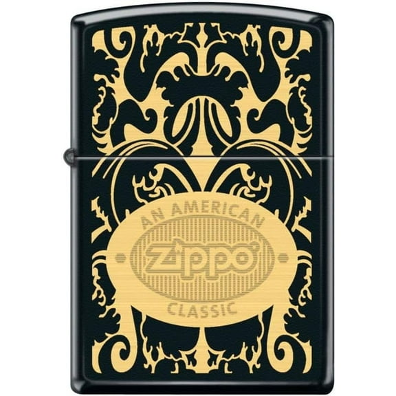 Zippo Lighter- Filigree American Classic Logo Black Matte Lighter #Z5286