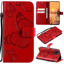 Dteck for Apple iPhone 15 Plus with Card Holder, Shockproof Magnetic Wallet Card Pocket PU Leather Kickstand Women Men Embossed Butterfly Wrist Strap Flip Folio Case, red