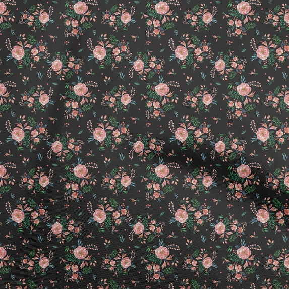 oneOone Cotton Silk Black Fabric Floral Quilting Supplies Print Sewing Fabric By The Yard 42 Inch Wide