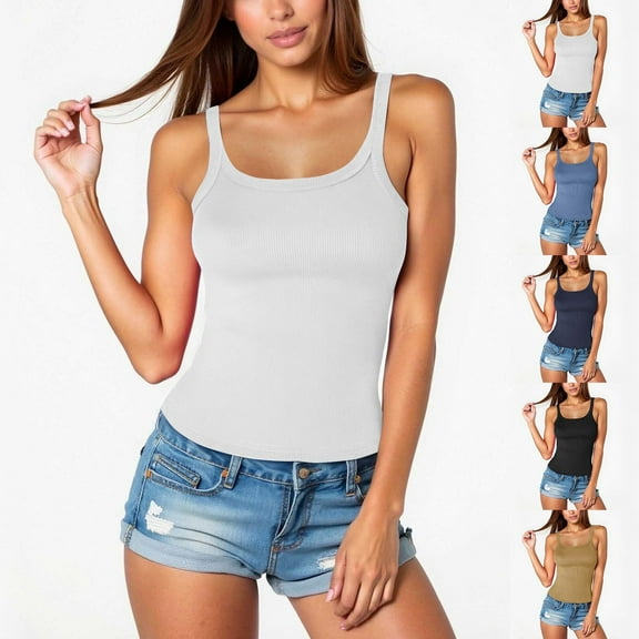 Wlynlyn Womens Tank Tops Sleeveless Camisole Shirts Ribbed Knit Spaghetti Straps Basic Going out Slim Fitted Tees