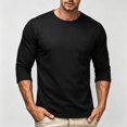thumbnail image 6 of Smsaxvxz Men's 3/4 Sleeve Shirts Lightweight Crew Neck Pocket T-shirts Moisture Wicking Soft Comfort Casual Fall Tops Black 3XL, 6 of 7