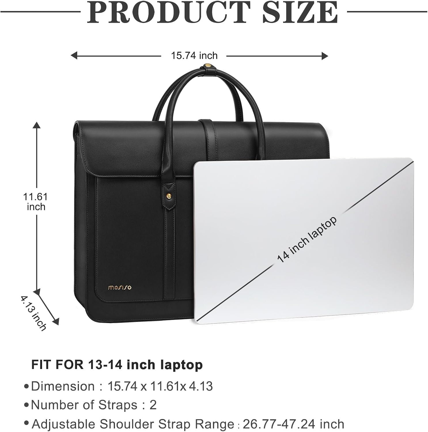 Mosiso Laptop Tote Bag for Women, 15-15.6 inch PU Leather Shoulder Bag Convertible Backpack, Casual Travel Handbag Office Work Computer Briefcase, Black