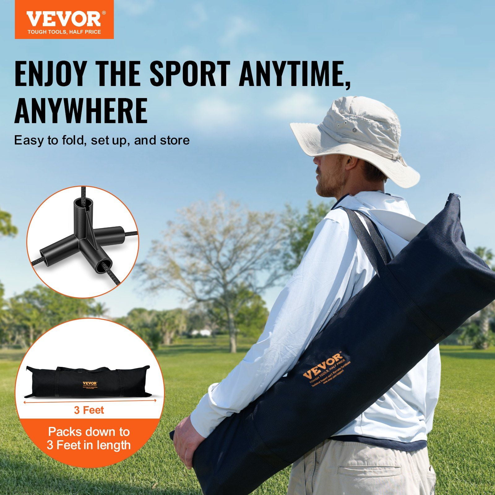VEVOR Badminton Net, Height Adjustable Volleyball Net, 20ft Wide Foldable Pickleball Net, Portable Tennis Net Set with Poles, Stand, Bag, Rackets, Nylon Shuttlecocks, Kid Backyard Indoor Out