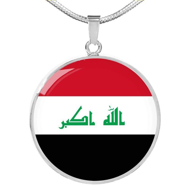 Collier Drapeau de l'Irak en Acier Inoxydable Ou or 18 Carats 18-22"