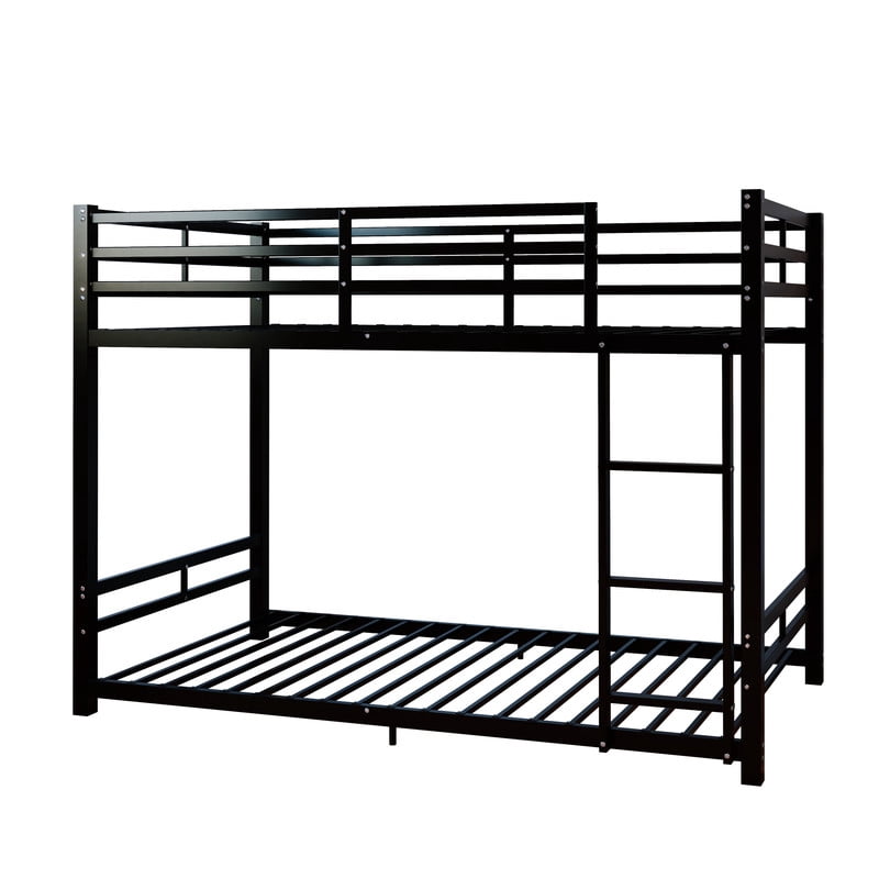 Twin Over Twin Metal Bunk Bed, Heavy-Duty Steel Bunk Bed with Safety Guardrails and Ladder, Low-Profile Design, 19 Metal Slats, 400/480 lbs Weight Capacity, No Box Spring Needed