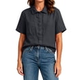thumbnail image 4 of cfhntfmh Cotton Linen Tops for Women Collared V Neck Short Sleeve Shirt with Pockets Casual Button down Summer Work Tops, 4 of 7