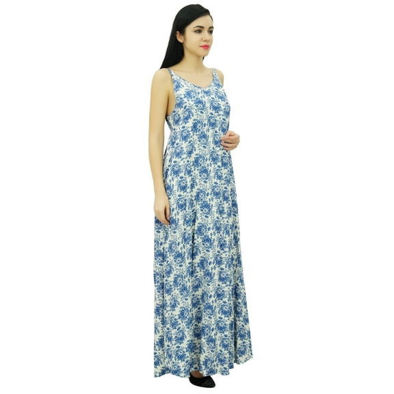 Bimba Women's Spaghetti Strap Maxi Dress for Summer Beach Wear Printed Sundress